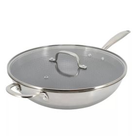 Better Chef 12.5-Inch 3-Ply Stainless Steel Nonstick Wok With Lid (Option: silver)